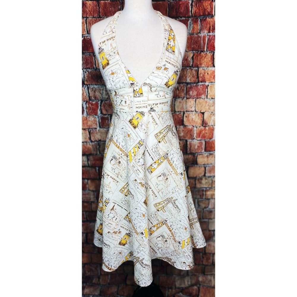 J Crew Lighthouse Postcard Halter Linen Dress Gulf Of Mexico Maine New England 2